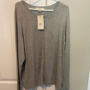 NWT Gray Cardigan With Pearls 2X Sejour Nordstrom